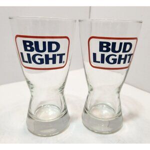 Pair Of Bud Light Pilsner Beer Glasses Red and Blue